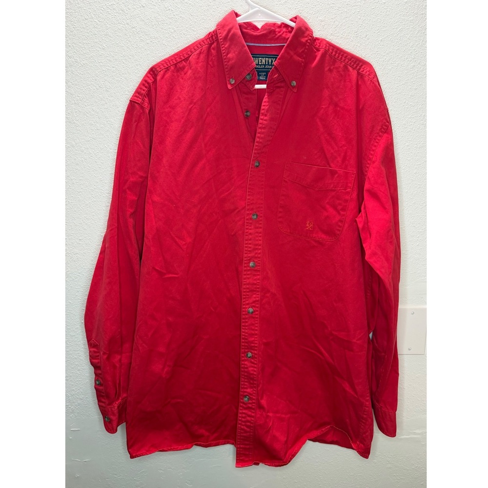 Wrangler TwentyX Mens Red Cotton Long Sleeve Button Down Shirt LT Western